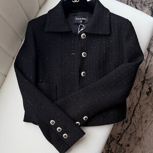Chanel Black Textured Blazer in tweed sequins